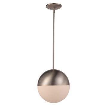 1 Light Pendant in Brushed Nickel with Opal Glass