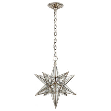 Moravian Star Pendant, 1-Light Burnished Silver Leaf, Antique Mirror Shade, 18"W