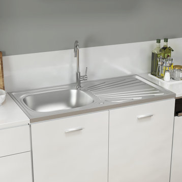 vidaXL Kitchen Sink Undermount Sink with Strainer Stainless Steel Bowl Sink