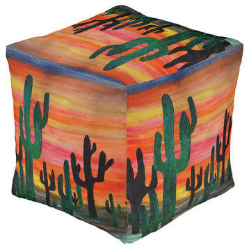 Cactus desert decor ottomans footstools from my art., Cactus Desert Sunset