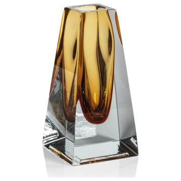 Carrara Polished Amber Glass Vase, 3"x3"x6"