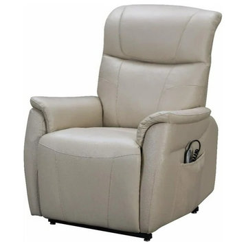 Power Lift Recliner, Grain Leather Upholstered Seat & Side Pockets, Cream