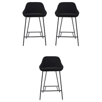 Home Square Fabric 25.6" Counter Stool in Black Finish - Set of 3