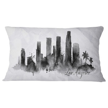 Los Angeles Black Silhouette Cityscape Painting Throw Pillow, 12"x20"