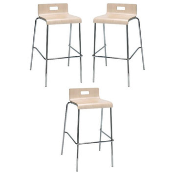 Home Square 30" Stylish Wooden Low Back Bar Stool in Natural - Set of 3