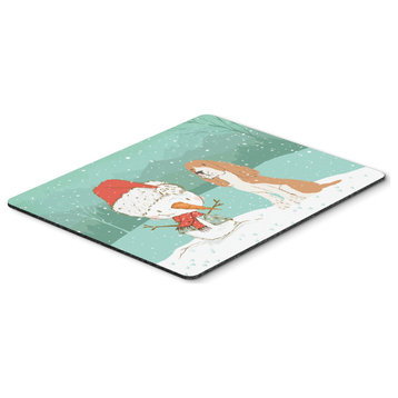 Red Spaniel Snowman Christmas Mouse Pad