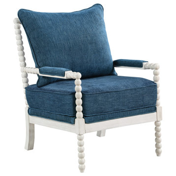 Kaylee Spindle Chair, Navy Fabric With White Frame