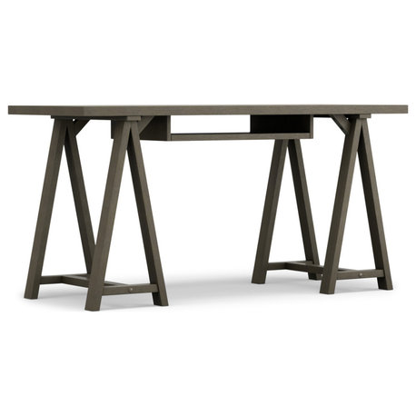 Sawhorse Solid Wood 60" Modern Writing Office Desk, Farmhouse Gray