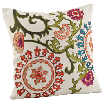 18" Mai Na Elegant Floral Embroidered Filled Decorative Throw Pillow