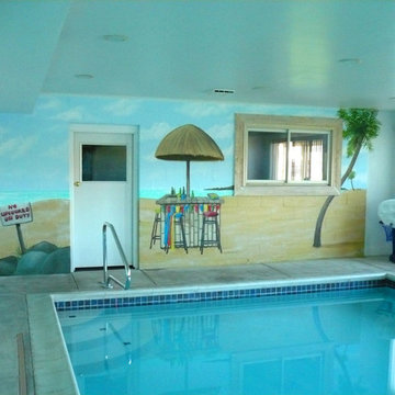 Ocaen themed indoor residential pool painted by ML Murals