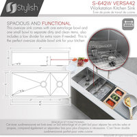 STYLISH 42"x19 W" Undermount 70/30 Double Bowl 16G Workstation Kitchen Sink