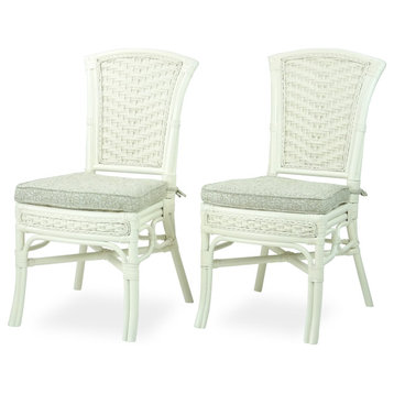Set of 2 Alexa Dining Side Chairs White Color Natural Rattan Wicker Handmade