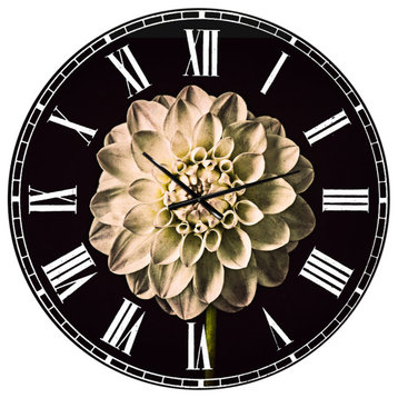 Isolated Dahlia Flower in Black Oversized Floral Metal Clock, 36x36