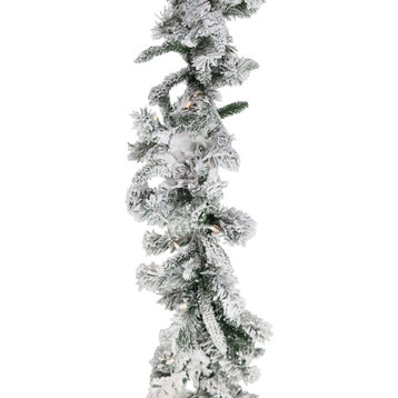 9-Ft. Mountain Pine Flocked Garland With Warm White LED Lights