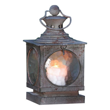 Metal Square Hanging Candle Lantern, Curved Glass Insert