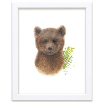 "Woodland Littles 2" Bear Individual Framed Print, White, 18"x24"