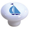 Light Blue and Navy Sailboat Ceramic Cabinet Drawer Knob