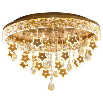 Creative Simple Star LED Ceiling Light for Kids Room, Gold, Warm and White