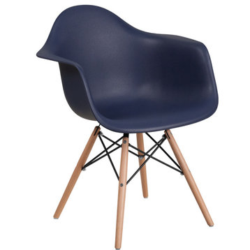 Plastic Chair, Wood, Navy
