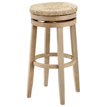 Linon Maya 31" Wood Swivel Seagrass Seat Barstool in Natural Brown