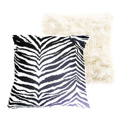 Tomova Jai Designs - Extreme Luxury Collection: Zebra And Faux Fur, 20"x20", Crisp White Faux Fur/Zeb - Decorative Pillows
