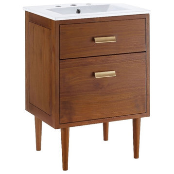 Modway Cassia 24.5" Modern Wood & Ceramic Bathroom Vanity in Natural/White