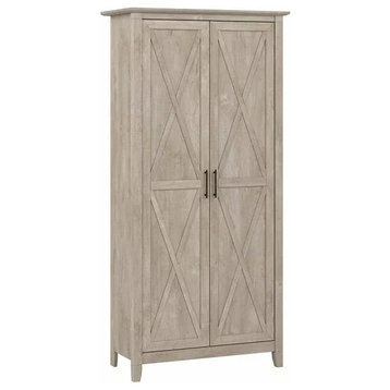 Farmhouse Pantry Cabinet, X-Shape Design With Adjustable Shelves, Washed Gray