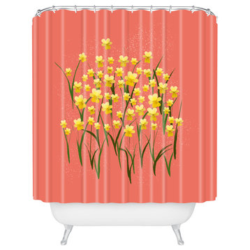 Joy Laforme Pansies in Gold and Coral Shower Curtain, Medium