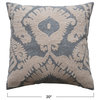 20" Square Cotton Slub Tufted Pillow, Damask Pattern, Chambray Back, Blue, Cream