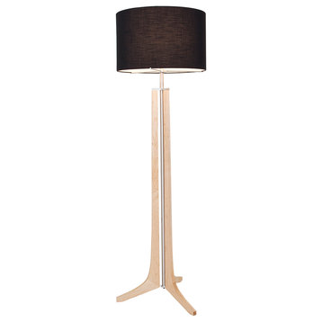 Forma - LED Floor Lamp - Black Shade, Wood: Maple, Brushed Aluminum