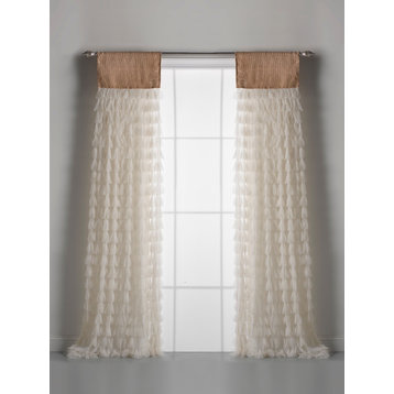 Chici Ivory Petal With Natural Jute Header Window Curtain, 18"x96"
