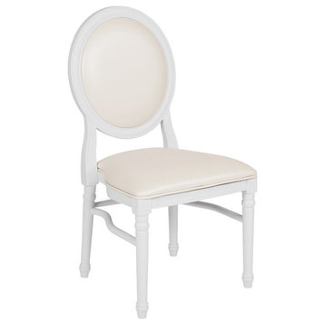Flash Furniture Hercules King Louis Faux Leather Dining Side Chair in White