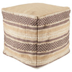 Jaipur Living - Carcaba Indoor and Outdoor Striped Beige and Gray Cube Pouf - The Vilano pouf collection brings texture and global charm to any indoor and outdoor space. With bands of texture-rich pattern and a blend of contemporary and rustic styles, the Carcaba pouf creates a down-to-earth vibe in any setting. This handwoven PET pouf offers an accent to a wide range of decor with a neutral gray and beige colorway.