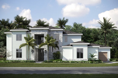 Trendy two-story stucco house exterior photo in Charleston