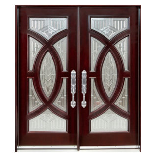 Exterior Front Entry Double Prairie Wood Door - Transitional - Front ...