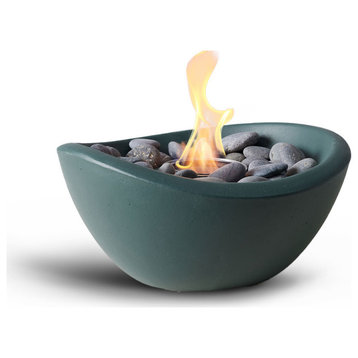 Wave Tabletop Fire Bowl With Can of Pure Gel Fuel, Smoothcast Smokey Blue