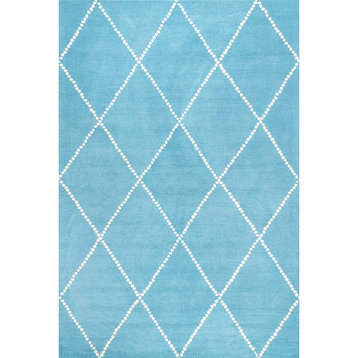 Dotted Diamond Trellis Area Rug, Aqua, 5'x8'