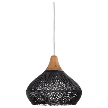 Black Braided Rattan Hanging Lamp | dBodhi Bell, Medium
