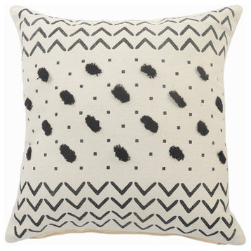 Black and Cream Chevron and Tufted Grid Throw Pillow