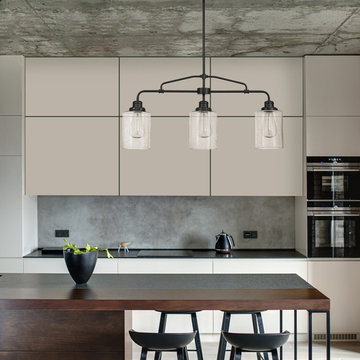 Annecy 3-Light Chandelier, Dark Bronze, Seeded Glass Shades
