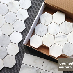 Carrara Venato 4" Hexagon Marble Mosaic Tile - Mosaic Tile