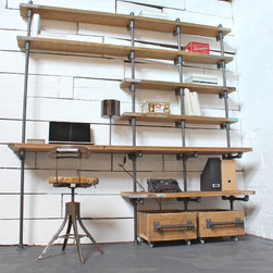 Caroline Industrial Desk and Shelves with Storage Boxes on Wheels - Display & Wall Shelves