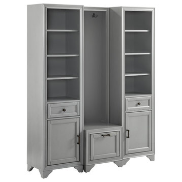 Tara 3-Piece Entryway Set, Distressed Gray Hall Tree and 2 Linen Cabinets