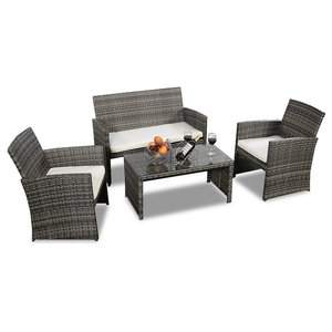 Costway 4 Pcs Outdoor Patio Rattan Furniture Set Table Sofa Cushioned Deck Tropical Outdoor Lounge Sets By Goplus Corp