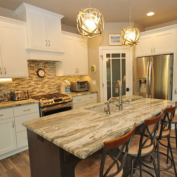 Contemporary White Kitchen with Extended Island