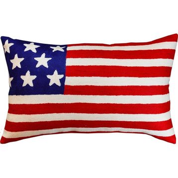 Lumbar American Flag Union Jack, Red/Blue Pillow Cover Handmade Wool 13x21"