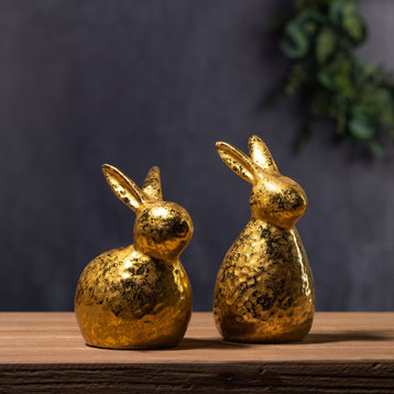 Gold Rabbit Decor, 2-Piece Set