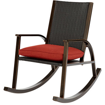 Traditions Aluminum Wicker Back Cushioned Rocking Chair, Red/Bronze