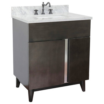 31" Single Vanity, Silvery Brown Finish With White Carrara Top