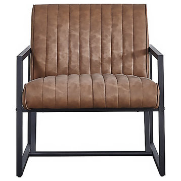 Modern Accent Chair, Metal Frame With Comfortable Faux Leather Seat, Brown